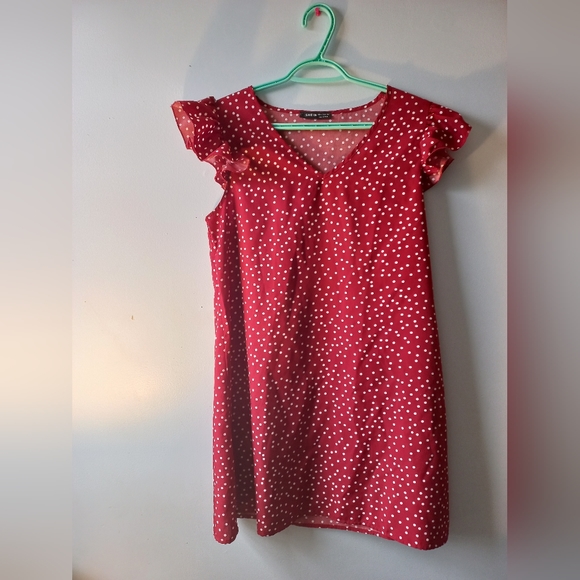 Polka Dot V-neck Ruffle Trim Dress - Picture 1 of 6